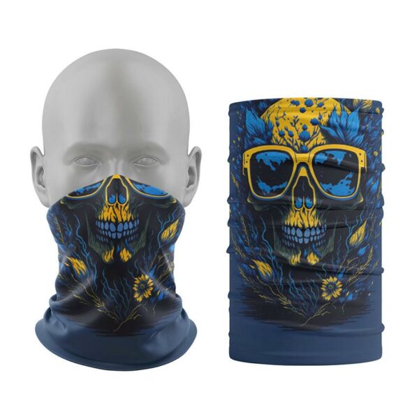 Баф з принтом «Череп у квітах. Синьо-жовтий. Skull in flowers. Blue and yellow»