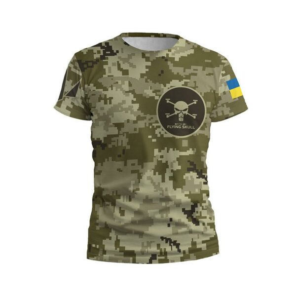 Футболка чоловіча спортивна з принтом «Батальйон «Flying Skull». Камуфляж. Camouflage»