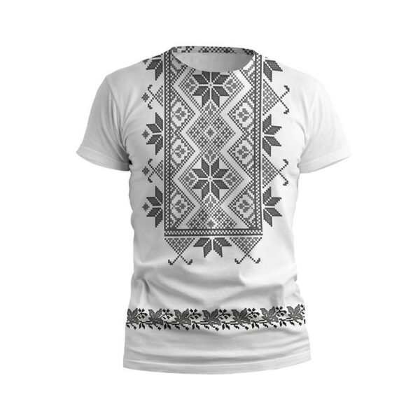 Футболка мужская спортивная с принтом «Цветочная вышиванка. Белая. Floral embroidery. White»