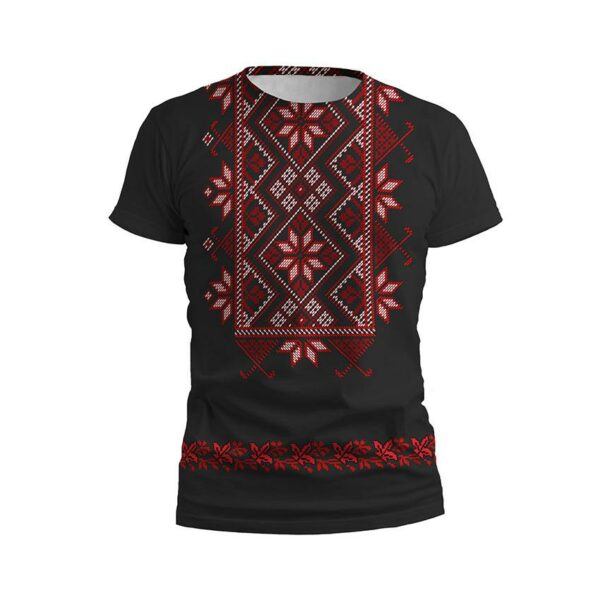 Футболка мужская спортивная с принтом «Цветочная вышиванка. Черная. Floral embroidery. Black»