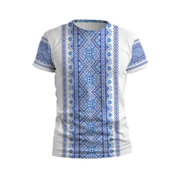 Футболка чоловіча спортивна з принтом «Традиційна вишиванка. Біла. Traditional embroidery. White»