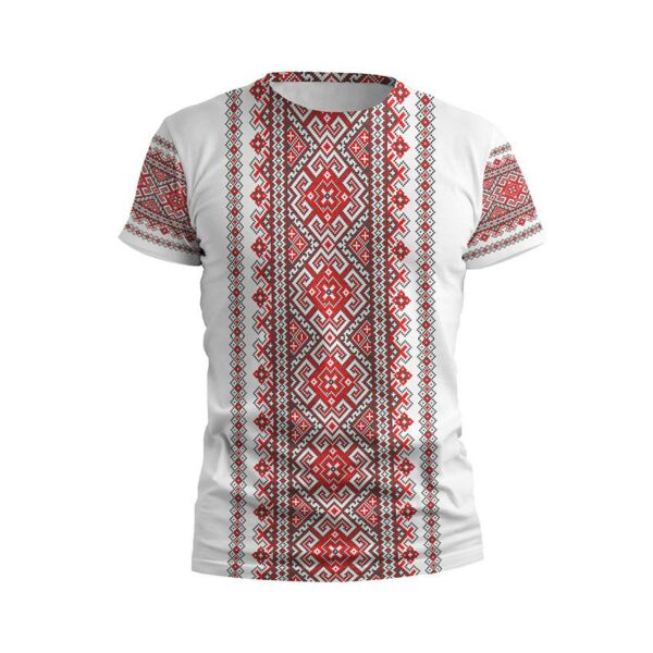Футболка чоловіча спортивна з принтом «Традиційна вишиванка. Біла. Traditional embroidery. White»