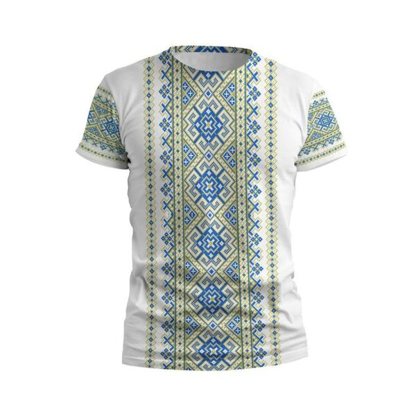 Футболка чоловіча спортивна з принтом «Традиційна вишиванка. Біла. Traditional embroidery. White»
