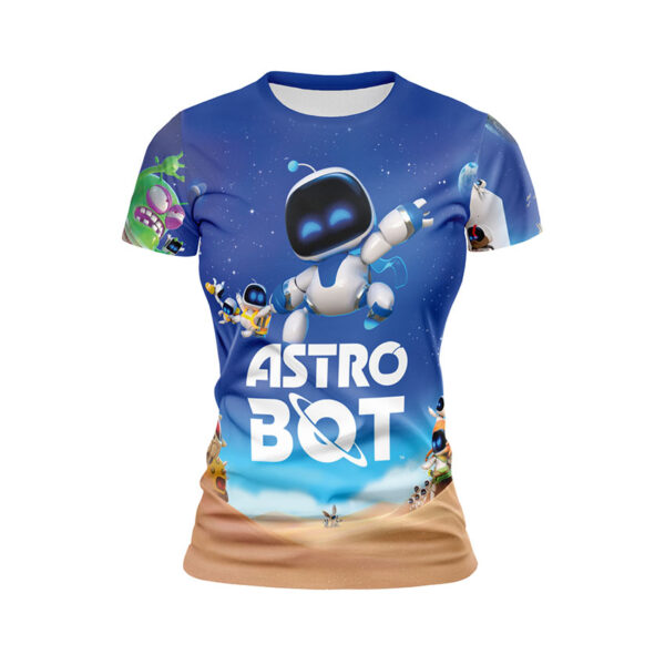 Футболка женская спортивная с принтом «Астро робот. Космическое приключение. Astro Bot. Space Adventure»