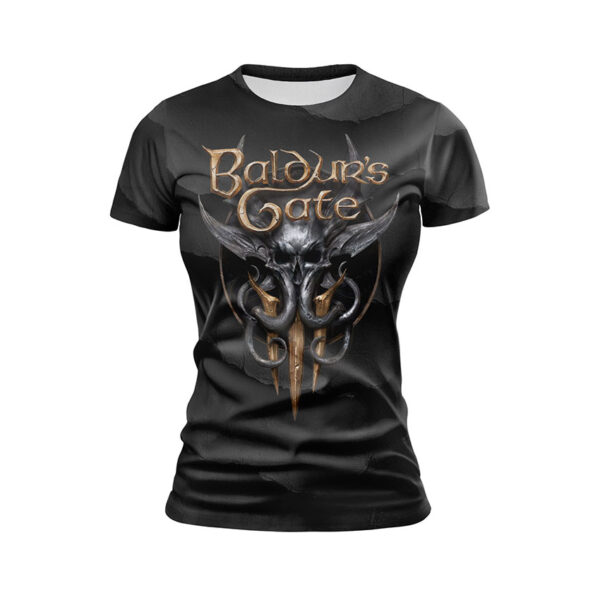 Футболка женская спортивная с принтом «Врата Балдура 3. Логотип. Baldur’s Gate 3. Logo»
