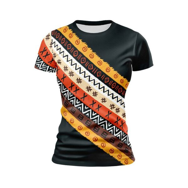 Футболка жіноча спортивна з принтом «Етнічний помаранчевий візерунок. Ethnic orange pattern. Black»