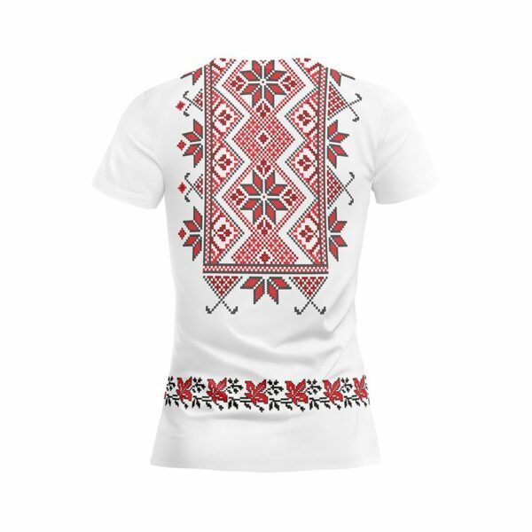 Футболка женская спортивная с принтом «Цветочная вышиванка. Белая. Floral embroidery. White»