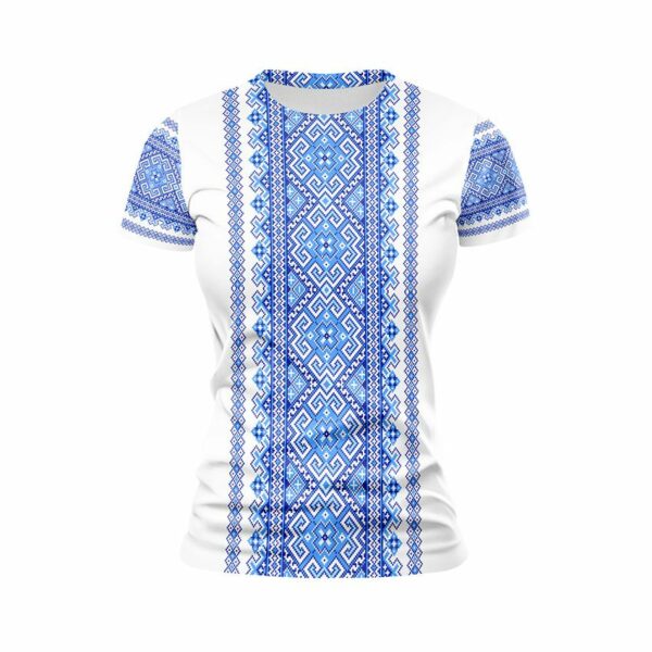 Футболка жіноча спортивна з принтом «Традиційна вишиванка. Біла. Traditional embroidery. White»