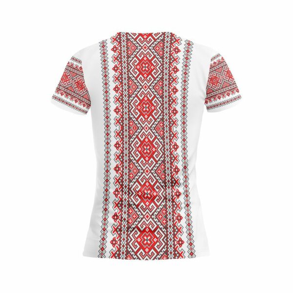 Футболка жіноча спортивна з принтом «Традиційна вишиванка. Біла. Traditional embroidery. White»