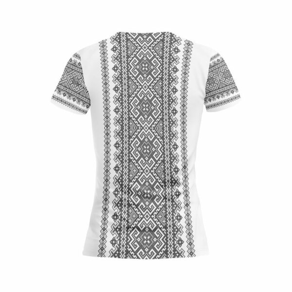 Футболка жіноча спортивна з принтом «Традиційна вишиванка. Біла. Traditional embroidery. White»