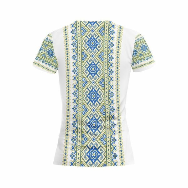 Футболка жіноча спортивна з принтом «Традиційна вишиванка. Біла. Traditional embroidery. White»