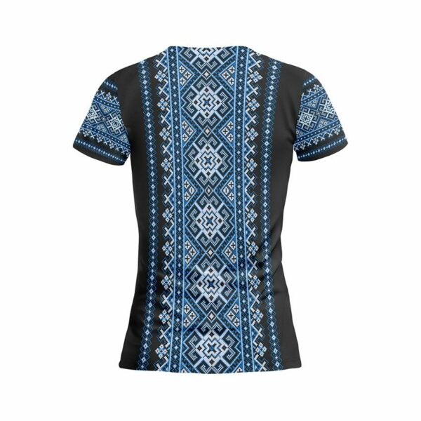 Футболка жіноча спортивна з принтом «Традиційна вишиванка. Чорна. Traditional embroidery. Black»
