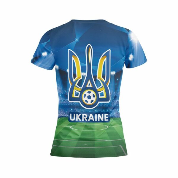 Футболка жіноча спортивна з принтом «Збірна України з футболу. Нічний стадіон. Ukraine national football team. Night Stadium»