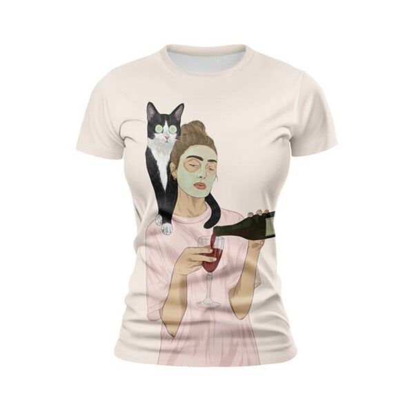 Футболка женская спортивная с принтом «Девушка и кот. Girl and cat»