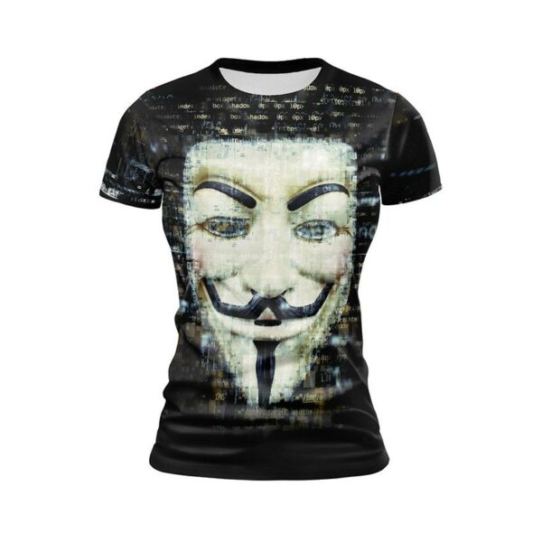 Футболка женская спортивная с принтом «Гай Фокс. Маска на черном фоне. Guy Fox. Mask in the black background»