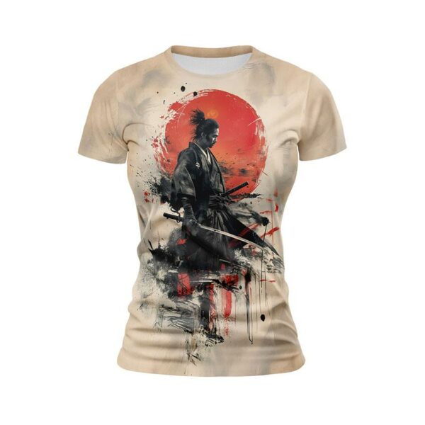 Футболка женская спортивная с принтом «Самурай. Красный восход солнца. Samurai. Red sunrise»
