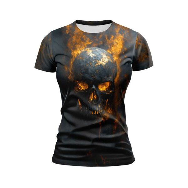 Футболка женская спортивная с принтом «Огненный череп. Fire Skull»