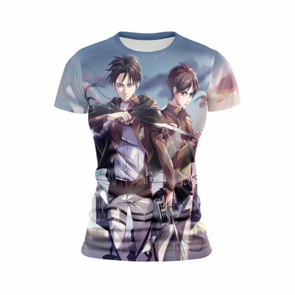 Футболка женская спортивная с принтом «Леви и Эрен. Атака Титанов. Levi and Eren. Attack on Titan»