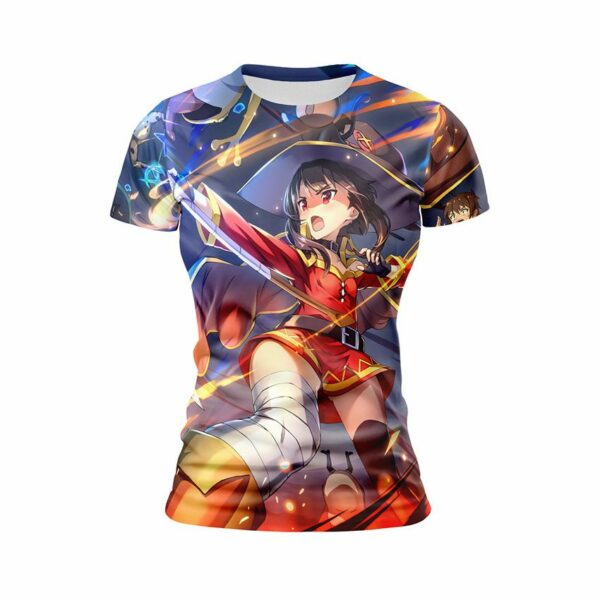 Футболка женская спортивная с принтом «Мегумин в бою. Коносуба. Megumin in battle. Konosuba»