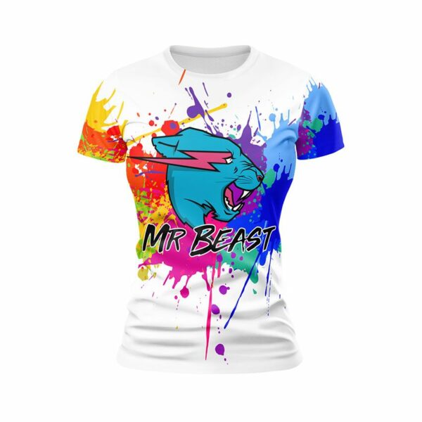 Футболка женская спортивная с принтом «Мистер Бист. Взрыв красок. MrBeast. Color Explosion»