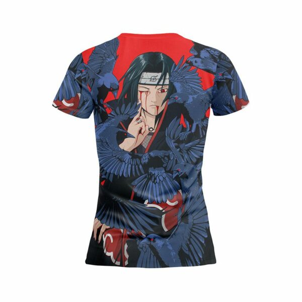 Футболка женская спортивная с принтом «Учиха Итачи с воронами. Наруто. Itachi Uchiha with crows. Naruto.»