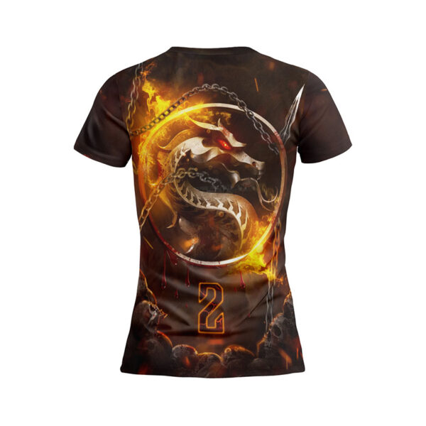 Футболка женская спортивная с принтом «Пламенный дракон. Мортал Комбат. Flaming Dragon. Mortal Kombat»