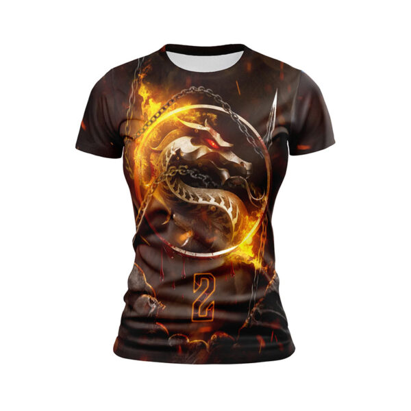 Футболка женская спортивная с принтом «Пламенный дракон. Мортал Комбат. Flaming Dragon. Mortal Kombat»