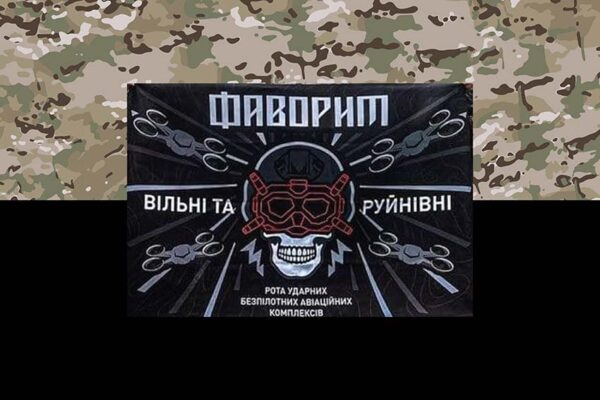 Прапор роти ударних БПЛА «Фаворит» 107 ОБрТрО ЗСУ камуфляж-чорний