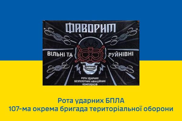 Флаг роты ударных БПЛА «Фаворит» 107 ОБрТрО ВСУ сине-желтый 1