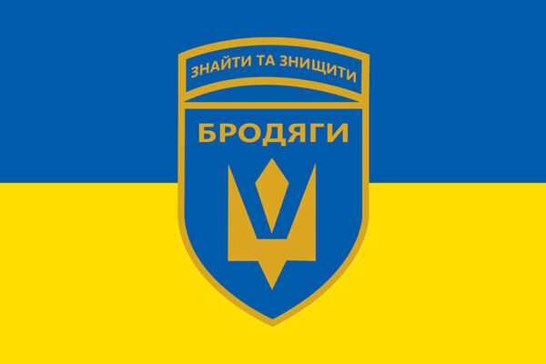 Прапор роти ударних та розвідувальних БПЛА «Бродяги» 243 окремого батальйону 241 ОБрТрО ЗСУ синьо-жовтий