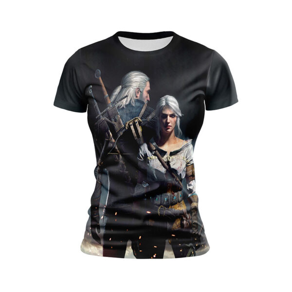 Футболка женская спортивная с принтом «Ведьмак 3. Геральт и Цири. The Witcher 3. Geralt and Ciri»