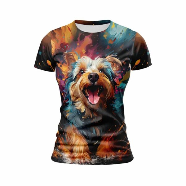 Футболка жіноча спортивна з принтом «Йоркширський тер’єр у фарбах. Yorkshire terrier in colors»