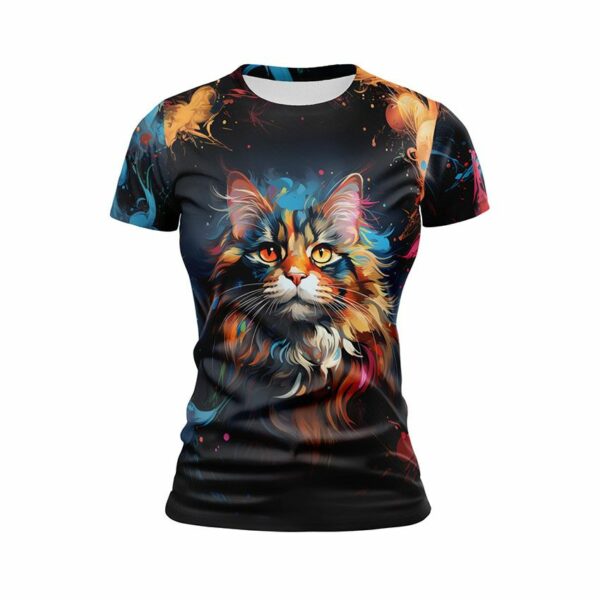 Футболка женская спортивная с принтом «Котик. Яркие цвета. Cat. Bright Colors»
