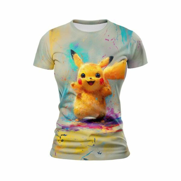 Футболка женская спортивная с принтом «Пикачу в краске. Pikachu in paint»