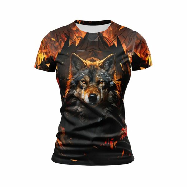 Футболка женская спортивная с принтом «Пламенный волк. Fiery Wolf»