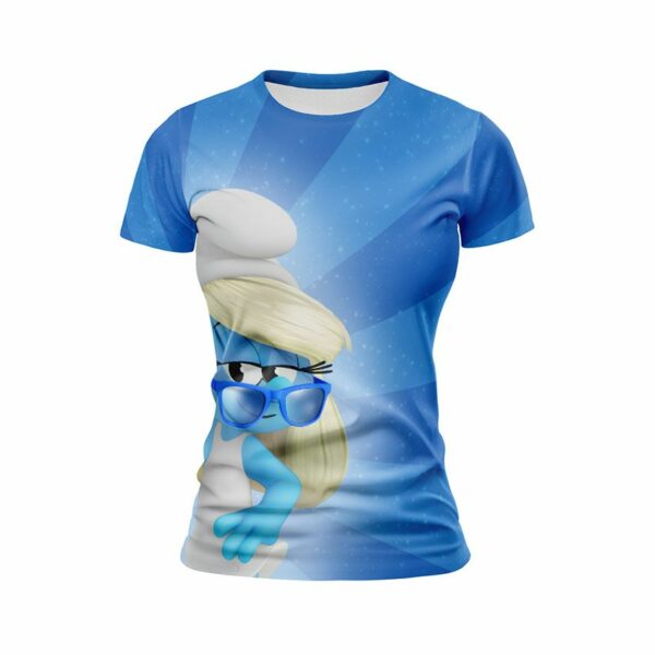 Футболка женская спортивная с принтом «Стильная Смурфетта. Смурфики. Stylish Smurfette. Smurfs»