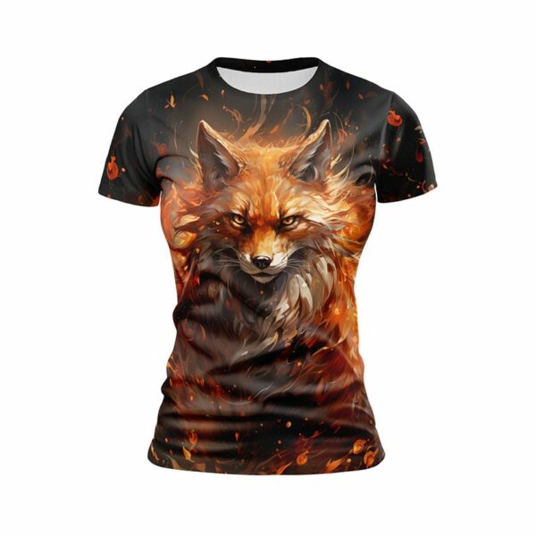 Футболка женская спортивная с принтом «Огненная лиса. Арт. Fire fox. Art»