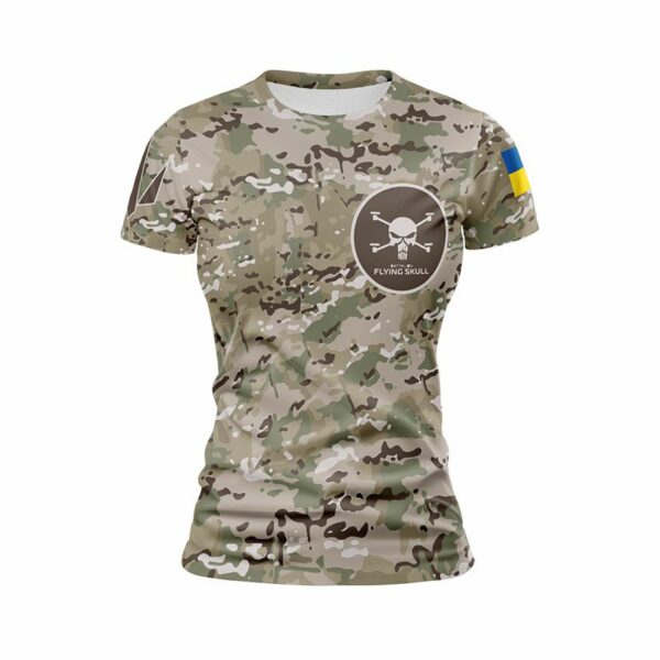 Футболка жіноча спортивна з принтом «Батальйон «Flying Skull». Незламний знак. Unbreakable Symbol»