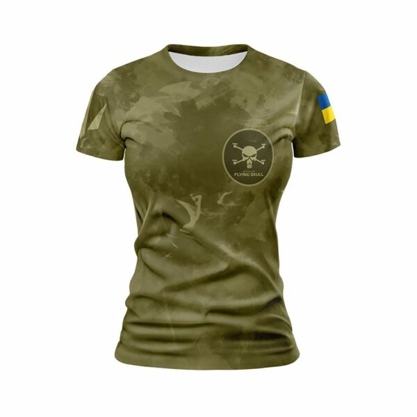 Футболка жіноча спортивна з принтом «Батальйон «Flying Skull». Тактичний стиль. Tactical style»