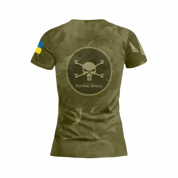 Футболка жіноча спортивна з принтом «Батальйон «Flying Skull». Тактичний стиль. Tactical style»