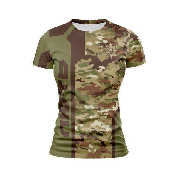 Футболка женская спортивная с принтом «Бригада Лють. Камуфляж. Camouflage»