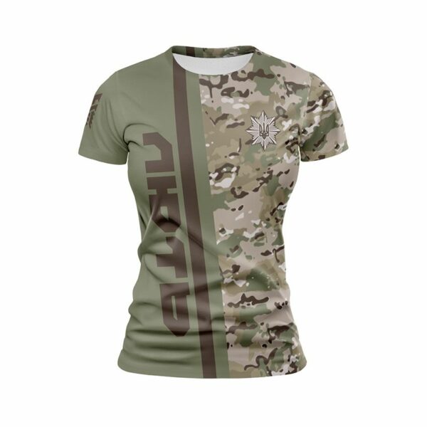 Футболка женская спортивная с принтом «Бригада Лють. Камуфляж. Camouflage»