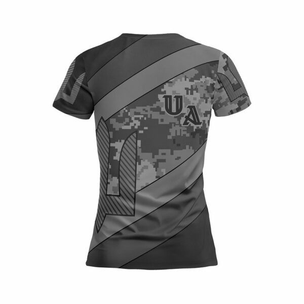 Футболка жіноча спортивна з принтом «Камуфляж волі. Сірий. Camouflage of Freedom. Gray»