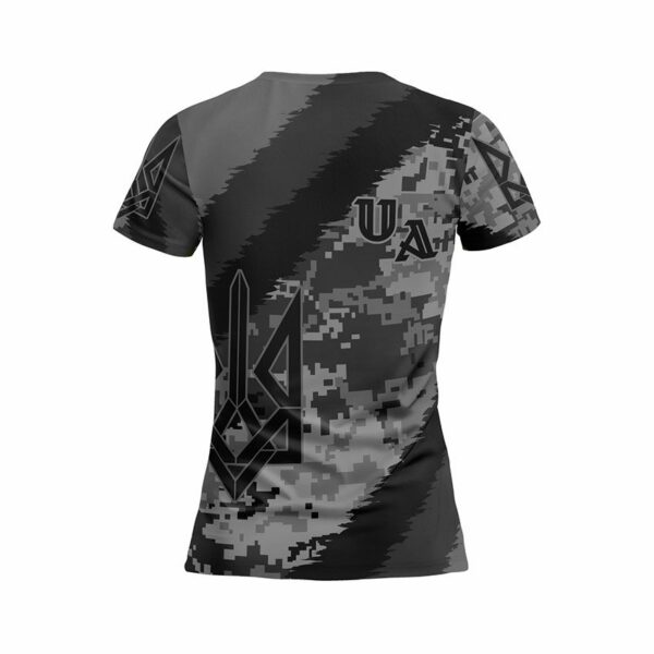 Футболка жіноча спортивна з принтом «Камуфляж волі. Сірий. Camouflage of Freedom. Gray»