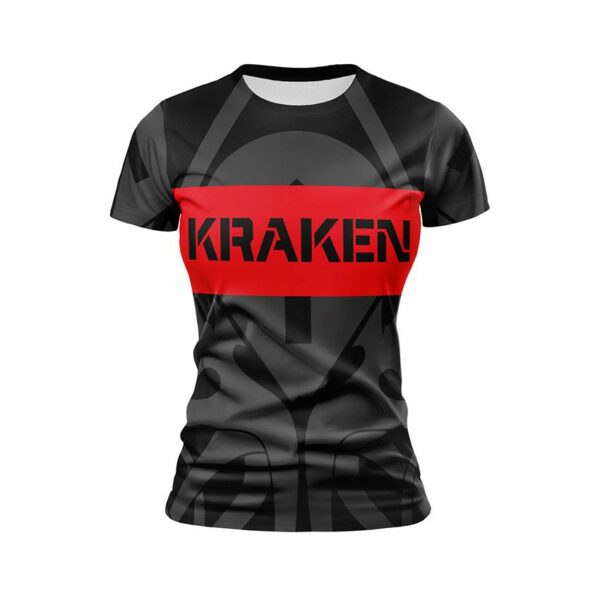 Футболка жіноча спортивна з принтом «Спецпідрозділ Kraken. Елітний захист. Kraken Regiment. Elite Defense»