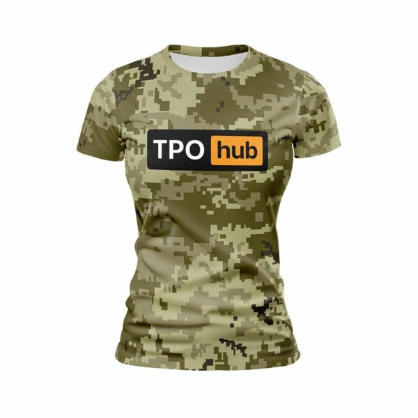 Футболка жіноча спортивна з принтом «ТРО Hub. Сила України. Power of Ukraine»
