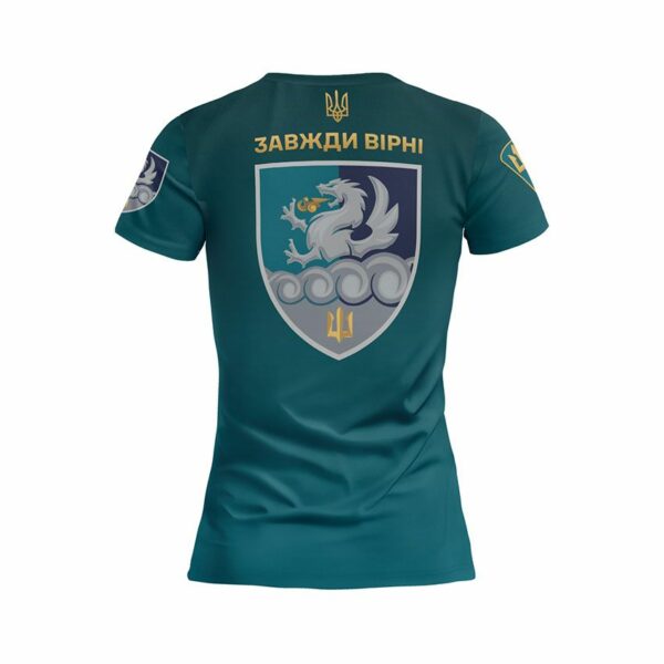 Футболка жіноча спортивна з принтом «32-га окрема артилерійська бригада. Захисник Моря. Sea Defender»