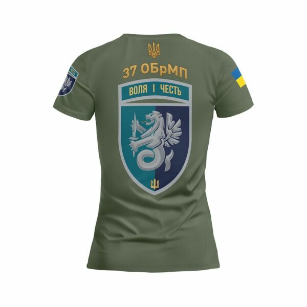Футболка женская спортивная с принтом «37-я отдельная бригада морской пехоты. Воля и честь. Will and honor»