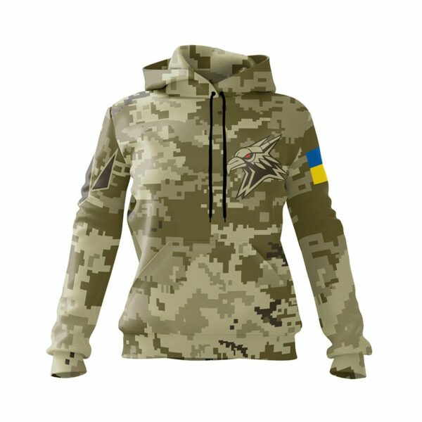 Худі жіноче з принтом «424-й окремий батальйон безпілотних систем «SVAROG». Камуфляж. Camouflage»