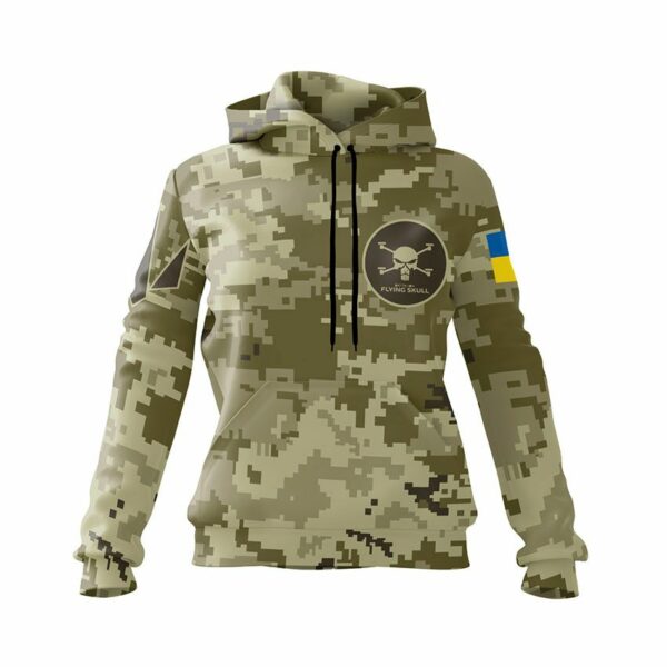 Худі жіноче з принтом «Батальйон «Flying Skull» Камуфляж. Camouflage»
